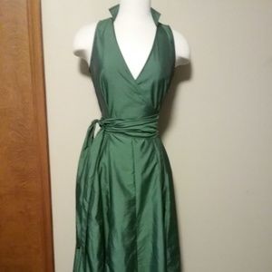 Zara Green wrap Dress Full skirt S